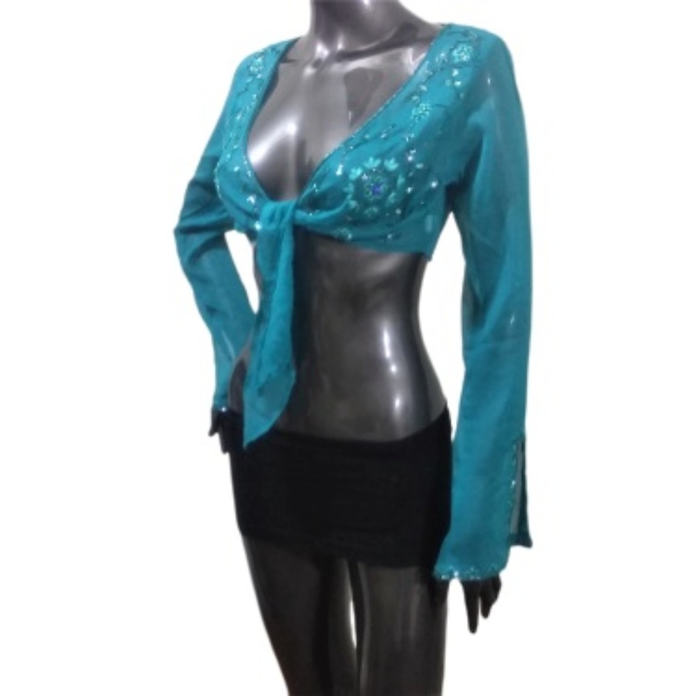 Beaded Turquoise Tie Front Bolero